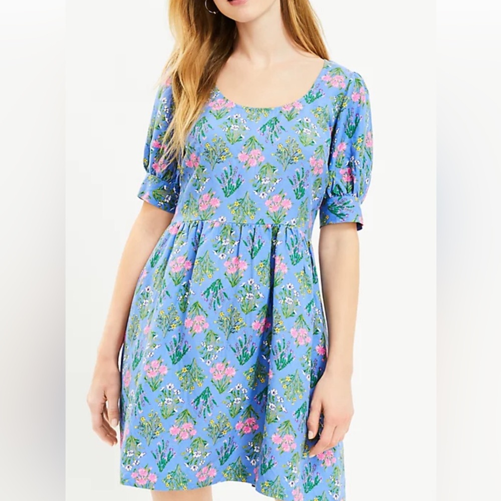 LOFT Floral U-Neck Puff Sleeve Dress size 6